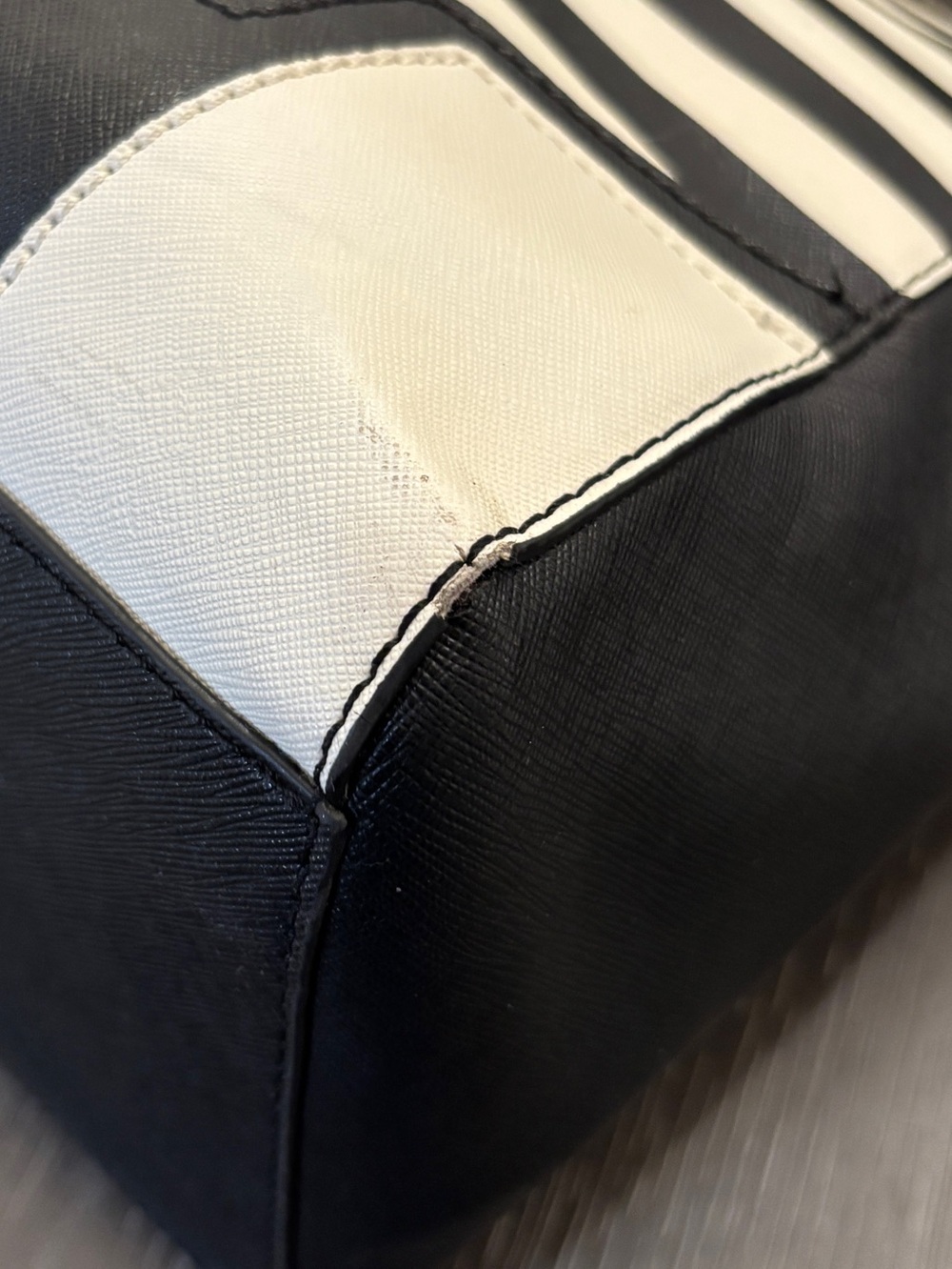 Aldo Black and White Striped Satchel with Gold Accents - Picture 9 of 12